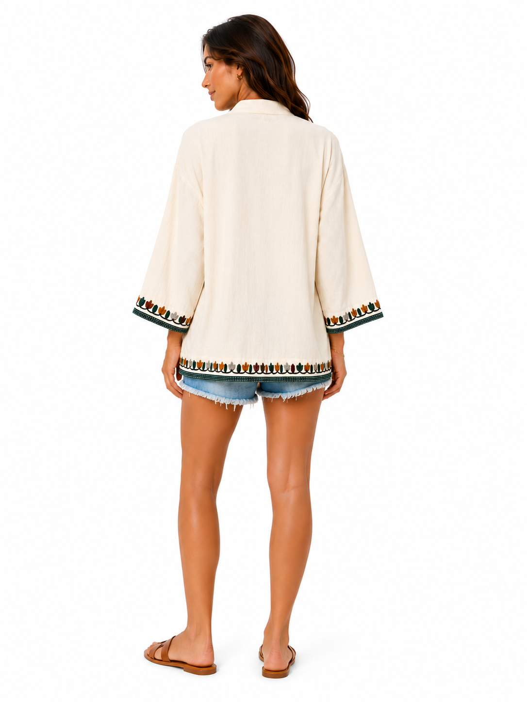Embroidered Linen Kimono Jacket