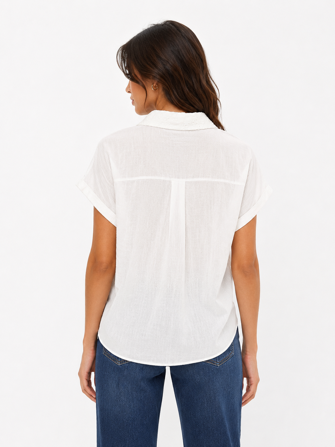 White Embroidered Short-Sleeve Shirt