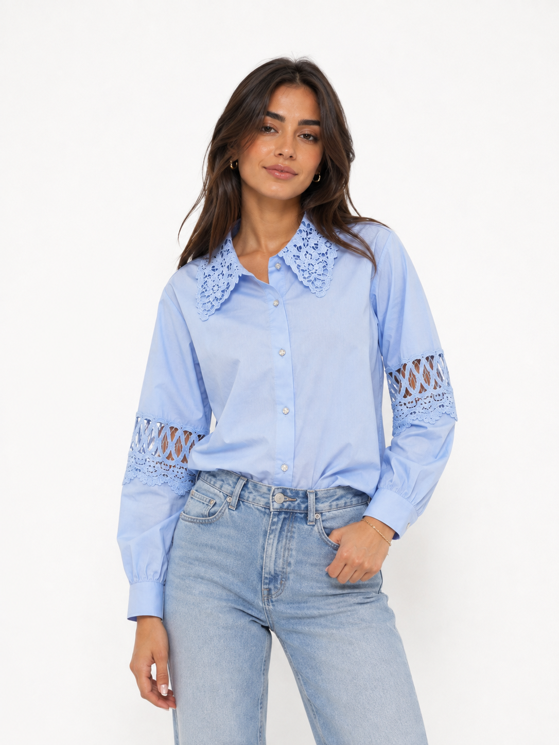 Sky Blue Lace Detail Shirt