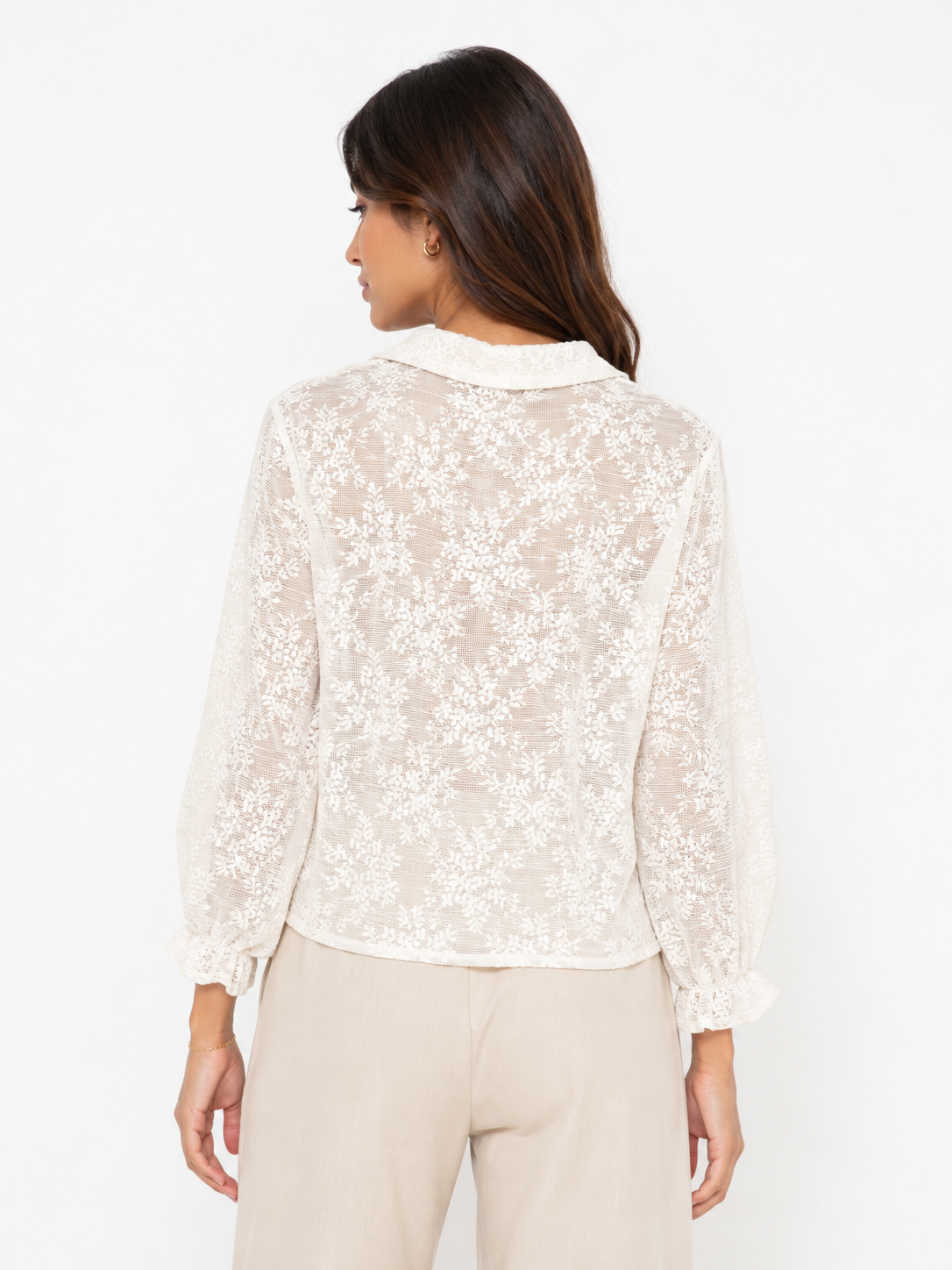 Ivory Lace Button-Up Blouse
