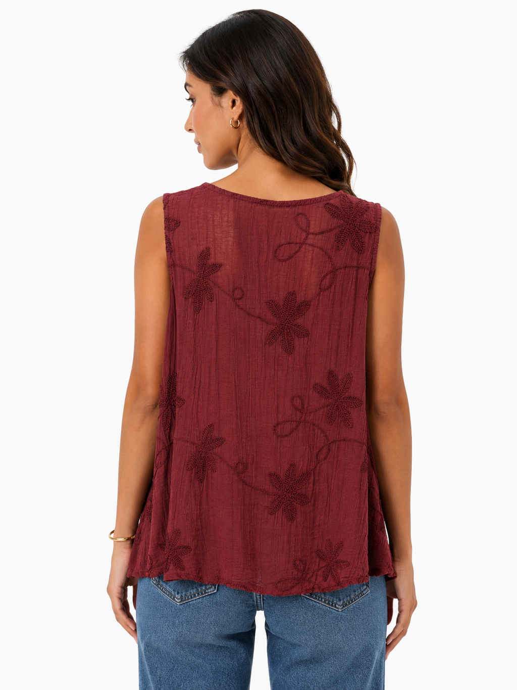 Burgundy Embroidered Flowy Top