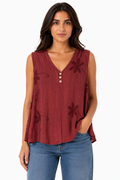 Burgundy Embroidered Flowy Top