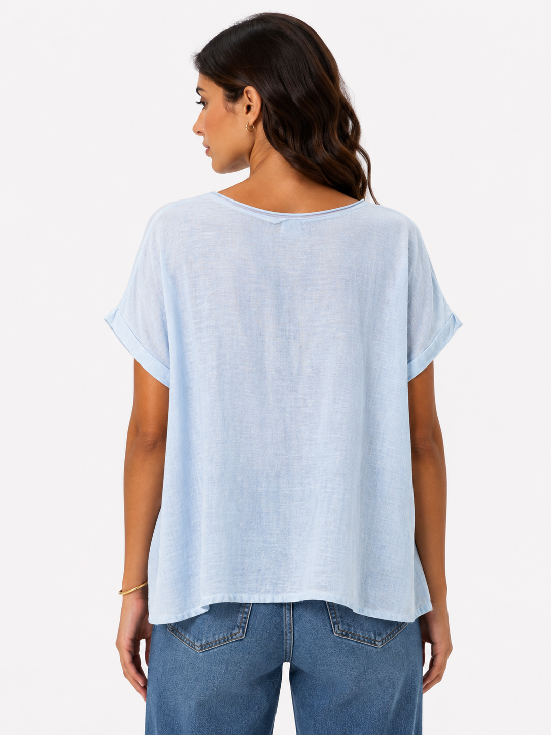 Sky Blue Crochet Flower Relaxed Top