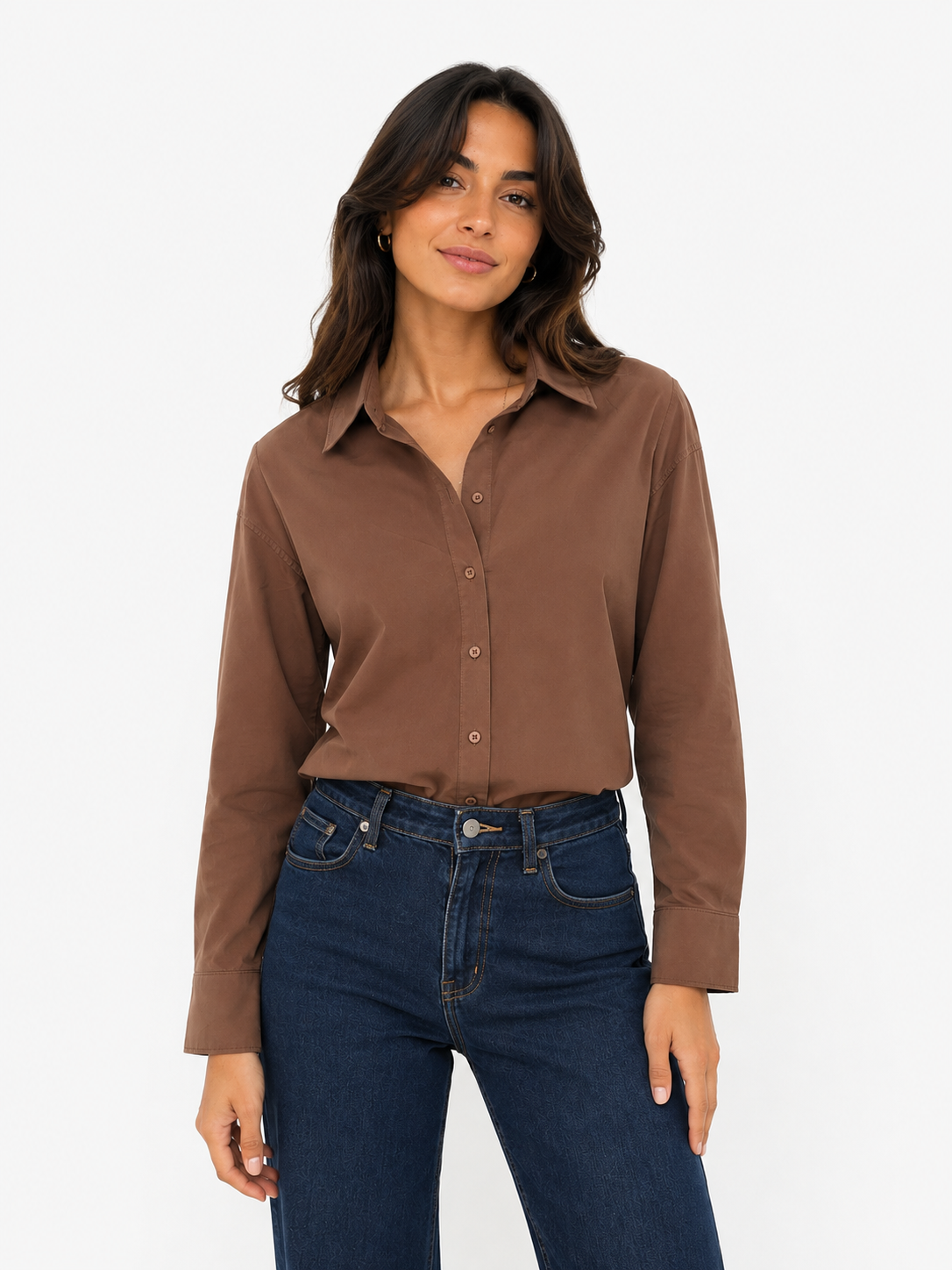 Chocolate Brown Relaxed Button-Up Shirt
