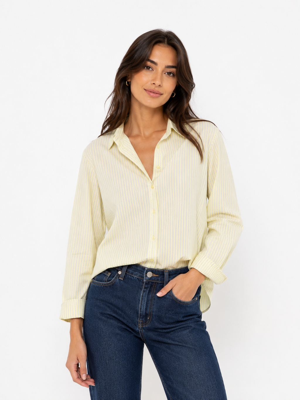 Soft Yellow Striped Button-Up Shirt