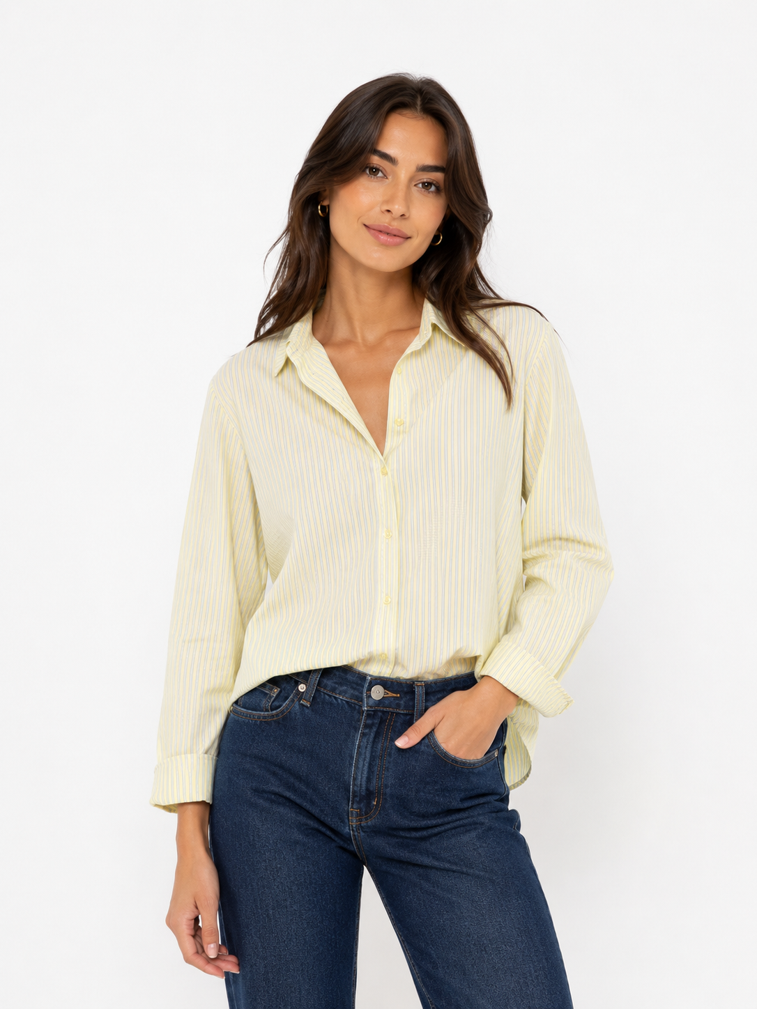 Soft Yellow Striped Button-Up Shirt