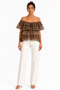 Mocha Ruffle Lace Top