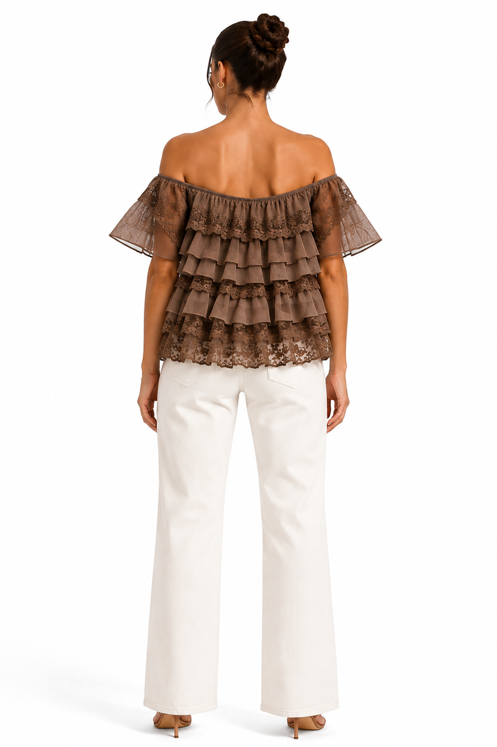 Mocha Ruffle Lace Top
