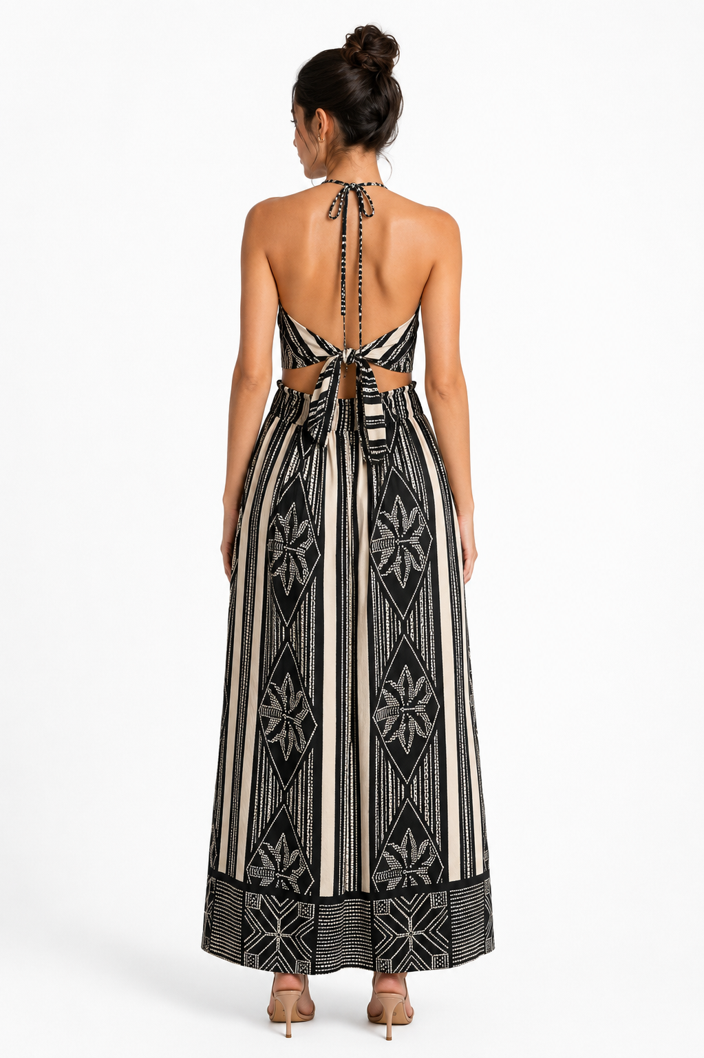 Monochrome Halter Maxi Dress